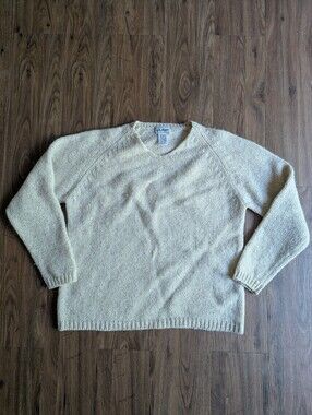 LL Bean Vintage Women's Wool Cream Knit Crewneck Sweater Size S